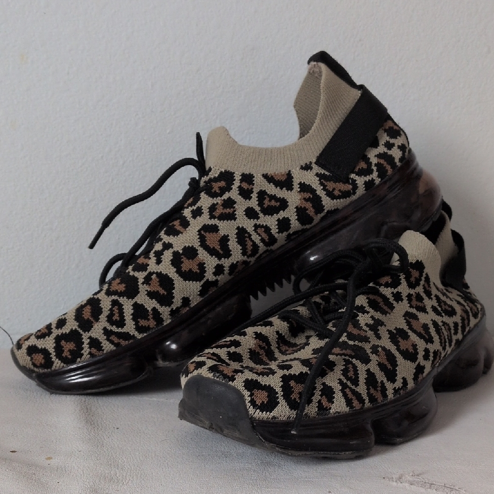 Leopard Knit Sock Sneakers - Tan & Black